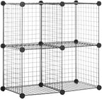Amazon Basics 4 Cube Wire Grid Storage Organizer, Closet Organizer and Shelves, Stackable, Space-Saving, Easy to Assemble, 14"x14"x14", Black by AmazonBasics
