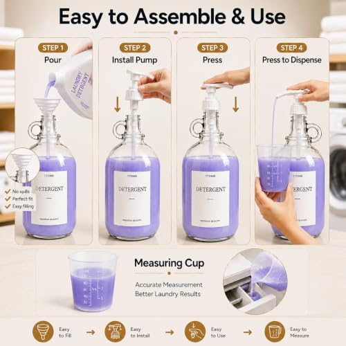 2 Pcs Glass Laundry Detergent Dispensers with Pumps, 64 Oz Bottles - Image 5