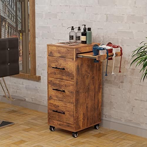 Salon Trolley Cart with Wheels, 3-Drawer Rolling Hair Styling Station, Mobile Beauty Trolley with Hot Tools Holder, Storage for Salon, Barbershop, Spa & Tattoo, Rustic Brown - Image 6