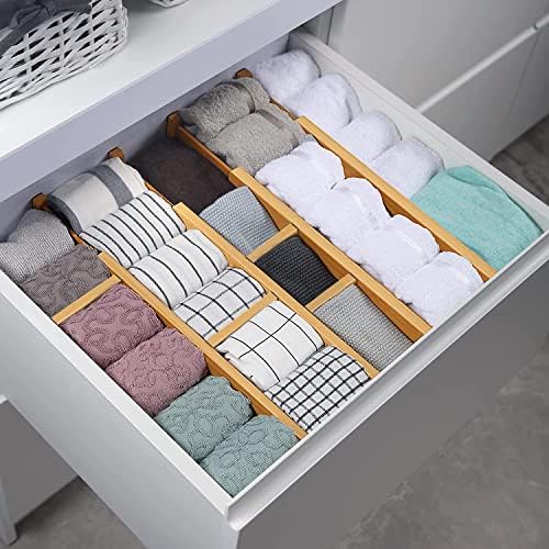 Adjustable Bamboo Drawer Dividers for Clothes, Kitchen Utensils, Office Desks, Bathroom Accessories, Socks and Underwear, and Personal Items, 4 Dividers with 4 Partitions - Image 5