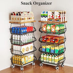 SAYZH 5-Tier Fruit and Vegetable Basket Stand for Kitchen, Wood Top, Black - Image 6