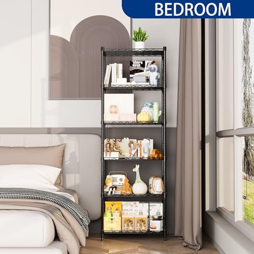 REGILLER 6 Wire Shelving Steel Storage Rack Adjustable Unit Shelves for Laundry Bathroom Kitchen Pantry Closet(Black,11.7" D x 21.4" W x 63" H) - Image 4