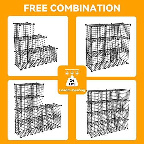 HUBSON Wire Cube Storage Organizer, Book/Toy/Craft/Potted Plants and petCloset Organizers and Storage Shelves, 9-Cube Freely Combinable Metal Grids Storage Shelf,Black Iron - Image 4