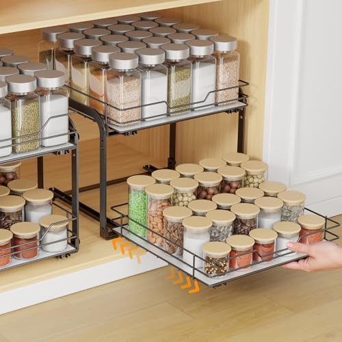 Pull Out Spice Rack Organizer for Cabinet, Height Adjustable Spice Organization for Cabinet, Metal Slide Out Spice Racks Heavy Duty Vertical Spice Rack for Cabinet, 11.5W" X 10.5"D X 9"H, 2 Tier - Image 5