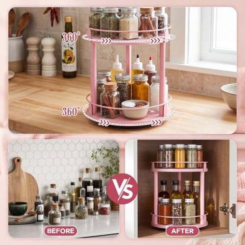 Light Pink 2 Tier Lazy Susan Organizer, 10 in Rotating Spice Rack - Image 3