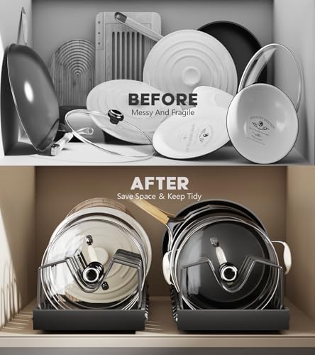 Pull Out Pots and Pans Organizer Under Cabinet, Expandable Sliding Lid Holder and Pan Rack for Kitchen, Slide Out Inside Cabinet for Pot Lid, Bakeware, Dishes, 10 Adjustable Dividers, 2 Pack Black - Image 6