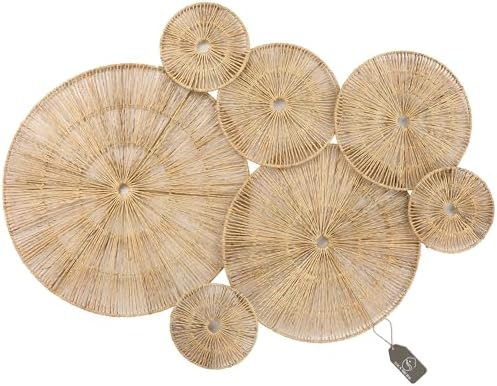 Set of 7 Boho Wall Decor - 18-Inch Handcrafted Woven Jute Hanging Basket Decor - Unique Large Round Flat Wall baskets Art for Living Room, Bedroom, Rustic, Farmhouse Decor - Brown Classic Design" by BohoHomeDecorProducts