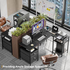 Furologee 50 Inch L Shaped Gaming Desk with Power Outlet and Drawers, Black - Image 6