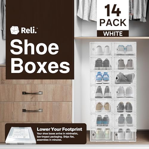 Reli. Shoe Boxes (14 Pack) | Clear Shoe Storage Boxes, Stackable & Compact - Image 2
