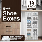 Reli. Shoe Boxes (14 Pack) | Clear Shoe Storage Boxes, Stackable & Compact - Image 2