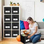 Teenyyou 10 Pack Fabric Storage Cubes 11 Inch Collapsible Cube Bins with Label Window & Handle Foldable Organizers Baskets for Shelf Closet Nursery Kids Room Clothes Book Toy(Black) - Image 6