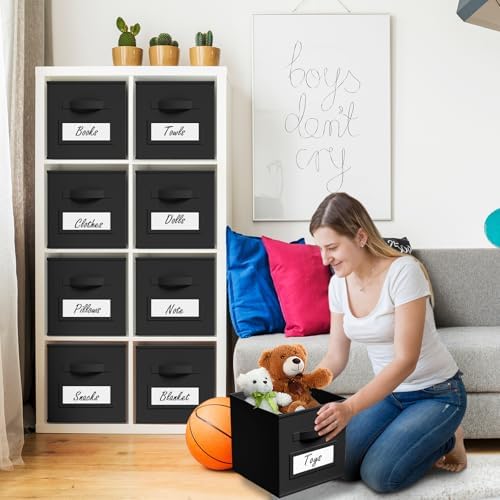 Teenyyou 10 Pack Fabric Storage Cubes 13 Inch Collapsible Cube Bins with Label Window & Handle Foldable Organizers Baskets for Shelf Closet Nursery Kids Room Clothes Book Toy(Black) - Image 6