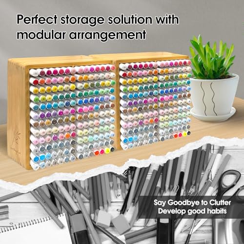 Marker Organizer for 168 Markers,Bamboo Wooden Desk Storage Organizer Rack,Markers Pens Pencils Art Brushes Storage Holder for Home Classroom Office Decor. - Image 6