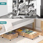 Wisuce 2 Packs Bamboo Under Bed Storage Organizer with Wheels Nature Large - Image 6