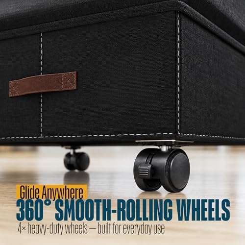 Under Bed Storage Organizer with Wheels, Rolling Under Bed Storage Containers with Clear Lid, Dual Zippers, Handles, Storage for Clothes, Shoes, Blankets, Toys,2-pcs Under Bed Drawers-Black - Image 3