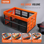 VEVOR 45L Plastic Collapsible Storage Basket 3 Packs, Folding Storage Crate - Image 2