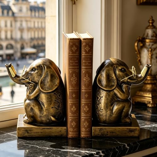 Bookends, Resin Book Ends for Shelves, Heavy Duty Decorative Vintage Bookends, Creative Book Stopper Holder Decor for Desk Home Office, Gifts (Elephant) - Image 4