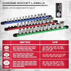 Magnetic Socket Holder Organizer Set: 9-Piece Detachable 1/4, 3/8, 1/2 Socket Trays Socket Organizer for Tool Box Drawer Holds 120-Piece Standard Size Sockets for Automotive Garage(Blue Red Green) - Image 5