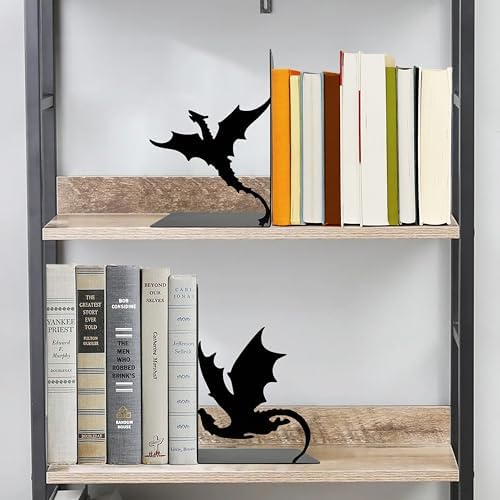 Fourth Dragon Bookends with Fantasy Wing Design, Dark Academia Shelf Decor - Image 4