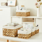 Vagusicc Wicker Storage Basket, Rectangular Wicker Baskets for Storage, Woven, Water Hyacinth and Seagrass Storage Baskets for Organizing, Cube Storage Bins for Closet/Clothes/Dresser, Beige, 5-Pack - Image 6