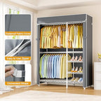 ULIFHOME F2C Clothes Rack with Cover, White Closet with Gray Cover - Image 4