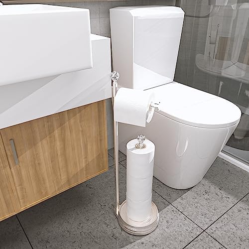 KASUNTO Toilet Paper Holder for Bathroom, Heavy Weighted Metal Free Standing Toilet Paper Holder Stand with Crystal Ball, Toilet Paper Roll Stand for Bathroom Accessories（Brushed Nickel） - Image 4