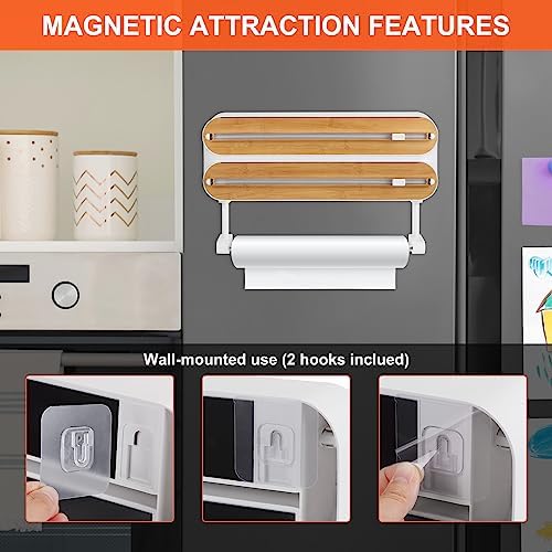 uxcell 3 in 1 14"x2.6" Plastic Wrap Dispenser with Cutter and Magnetic Bottom, Suitable for Tin Foil, Plastic Cling Wrap, Aluminum Foil - Wood Color - Image 4