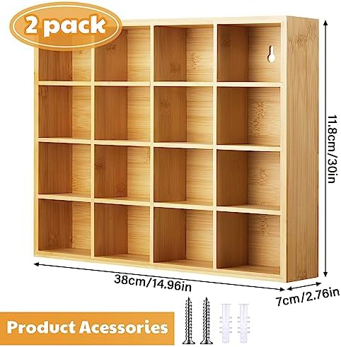 Wesiti Tie Box Organizer Wall Mounted Tie Rack with 16 Compartments Bamboo Belt Holder for Men Scarf Necktie Home Wall Closet(Wood Color,2 Pieces) - Image 3