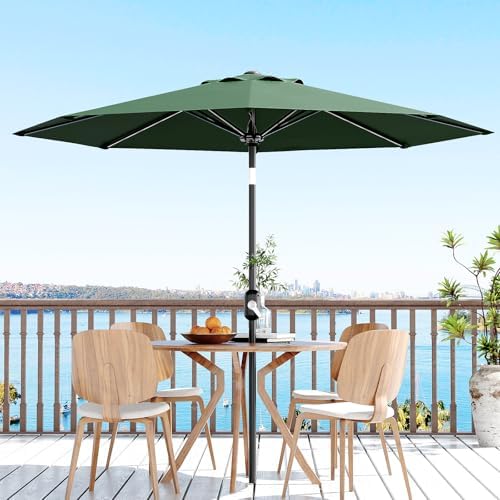 Garvee Patio Umbrella 9 ft, Table Umbrella Outdoor Patio UV Protection with Crank Lift & Push Button Tilt, 8 Sturdy Ribs for Yard, Deck, Pool -Dark Green - Image 6