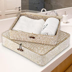 Hipiwe Set of 2 Flat Woven Wicker Basket Bins with Lid Natural Seagrass Box - Image 3