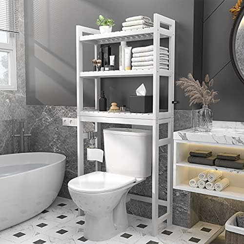 Homykic Over The Toilet Storage, 3-Tier Bamboo Bathroom Shelf, White - Image 2