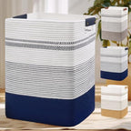 DOFASAYI Laundry Hamper, 85L Cotton Rope Laundry Basket, Dark Blue & White by DOFASAYI