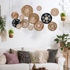 Xuhal 15 Pcs Boho Wall Basket Decor Handcrafted Seagrass Woven Wall Basket Rustic Round Woven Hanging Art for Home Farmhouse Kitchen Table Living Room (Dark Colors Style) - Image 6