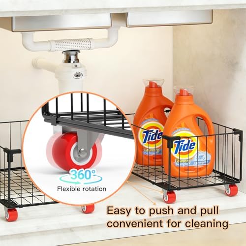 2Pack, Under Sink Organizer,Cabinet Organizers and Storage, Metal Storage Basket,Large capacity, Can Hold 40-70 Liters, Easily Push And Pull, Convenient For Cleaning Under Sink - Image 3