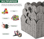 OIAHOMY Scalloped Wicker Baskets, Hand-woven Storage Baskets with Built-in Handles, Paper Rope Shelf Baskets for Organizing and Decoration, Set of 3-Grey - Image 4