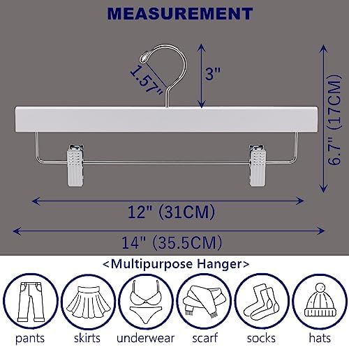 Amber Home 24 Pack White Wooden Pants Hangers with Adjustable Clips, 14" - Image 2