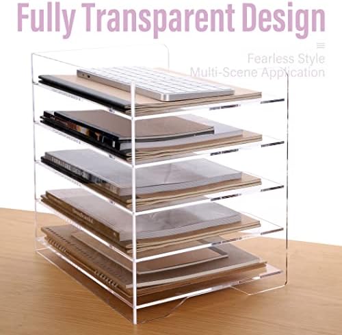 SANRUI Acrylic Paper Organizer Letter Tray for Desk, 5 Tier Enlarged File Sorter,Clear File Holder Desktop Shelf Document Storage for School Office Home - Image 7