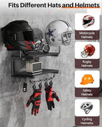 Motorcycle Helmet Holder Wall Mount, 2 Tier Helmet Rack with 2 Hat Stands - Image 2