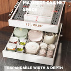 Seinloes Pull Out Cabinet Organizer,4-Side Expandable to Maximize Cabinet Space,Slide Out Drawers with 3 Rail Design,Roll Out Shelf with Raising Pad for Framed Cabinet,13"-21"W x 17"-24"D,White,2 Pack - Image 2