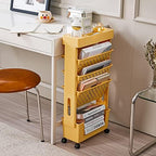 Yellow Rolling Office Paper Organizer, Mobile Book Cart Document Folder File Storage with Pen Holder, Slim Rolling Storage Cart Movable Bookshelf for Office, Dorm, Classroom, Nursery - Image 2