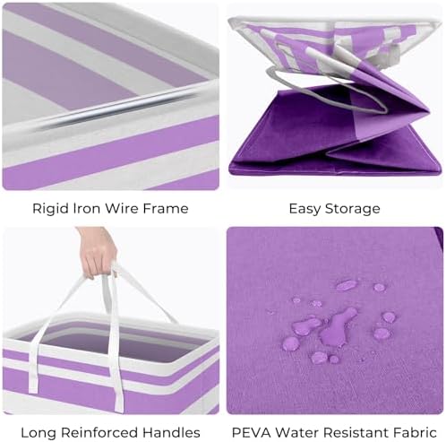 HomeHacks 2 Pack Laundry Baskets, Laundry Hampers Bags (Purple 100Lx2) - Image 2