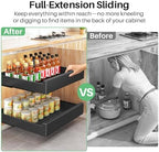 Pull Out Cabinet Organizer with Nano Adhesive, Heavy Duty Full-Extension Slide-Out Drawer for Kitchen Cabinet Organizers and Storage, No Drill Roll out Pantry Shelf, 18.5"W x 16.9"D x 3.1"H , Black - Image 3