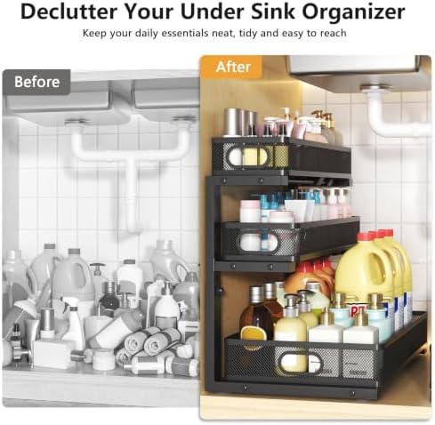 3-Tier Under Sink Organizer, Slide Out Drawer Rack, Black, 2 Pack - Image 5