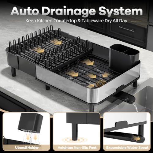 Urackify Stainless Steel Dish Drying Rack for Kitchen Counter,Black - Image 5