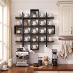 Suzile 5x5 Wall Shelf for Tea Cups Saucers, Rustic Wood Rack, Black - Image 4