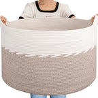 OIAHOMY 125L Extra Large Blanket Basket, Jumbo Cotton Laundry Basket Brown by MasterofSpaceOptimization