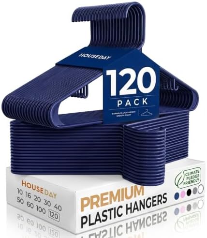 HOUSE DAY Blue Plastic Hangers 120 Pack, Slim Space-Saving Clothes Hangers by HOUSEDAY