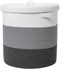 16x18 Inch Extra Large Round Cotton Rope Storage Basket with Lid, Decorative Woven Bin with Cover for Living Room Bedroom Closet, Grey & Dark Grey by Cottonphant