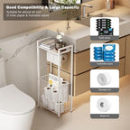 VOLDRA Toilet Paper Holder Stand with Storage Shelf, Free Standing Toilet Paper Roll Holder with Large Basket Heavy Duty Floor Double Tissue Dispenser for Bathroom Freestanding Tp Holder (Matte White) - Image 5
