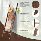 Farmhouse Wooden Blanket Ladder with Removable Hooks Brown 6-Tier - Image 6